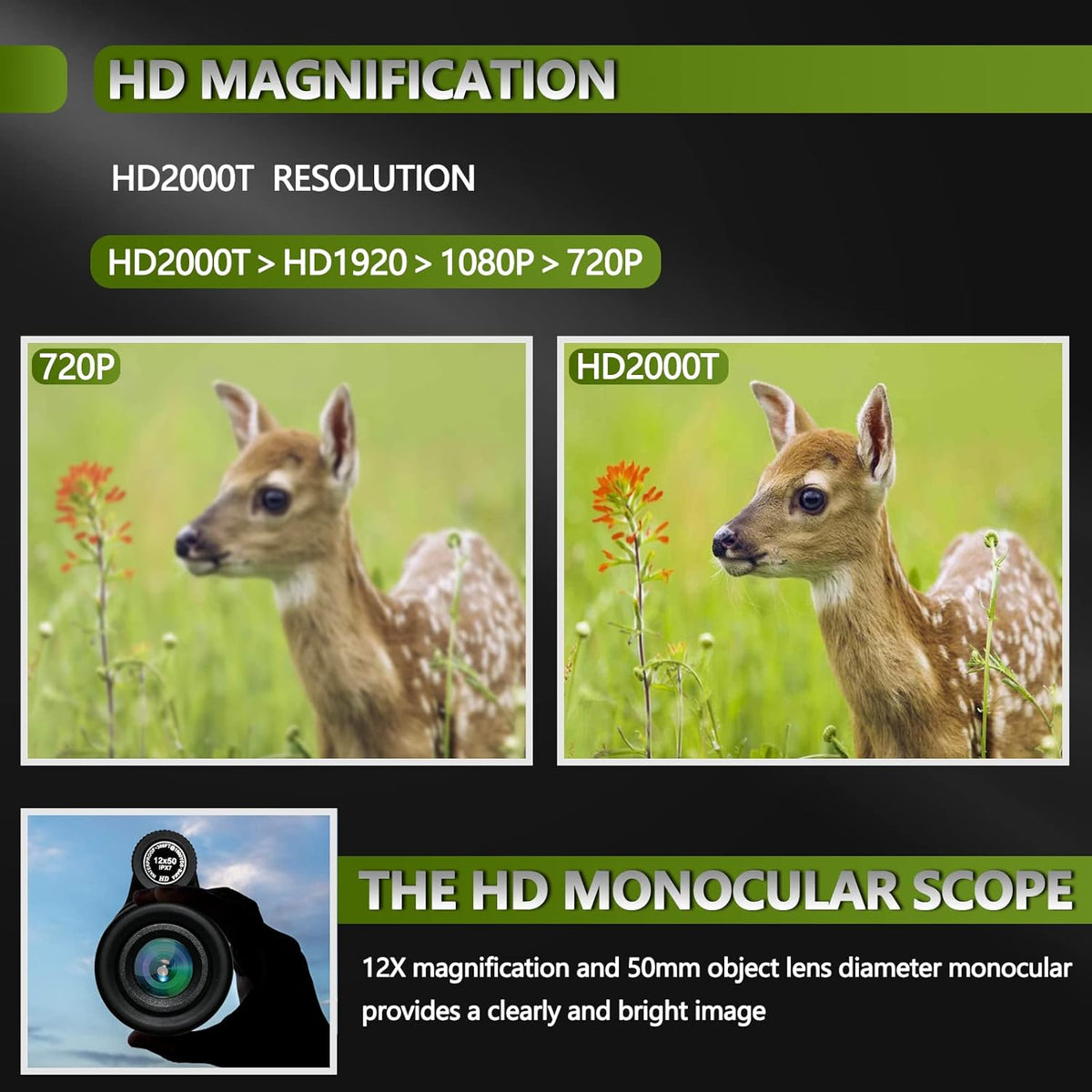 12x50 Waterproof Monocular with Smartphone Adapter & Tripod E45100