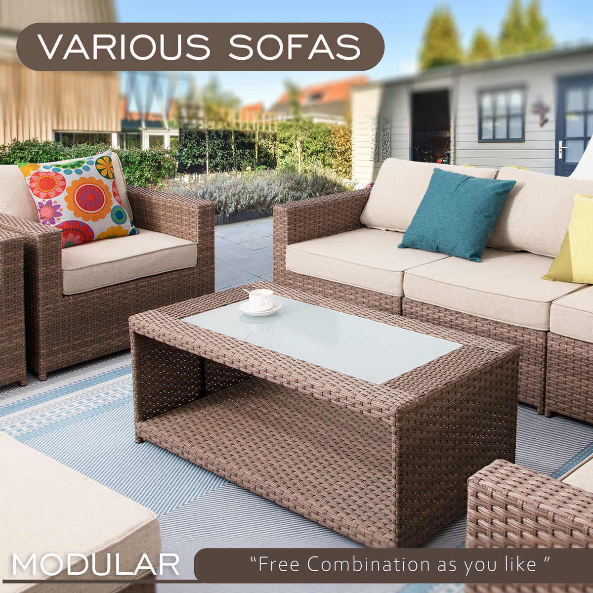 10 Pieces Outdoor Rattan Sectional Sofa Set with Cushions A1500