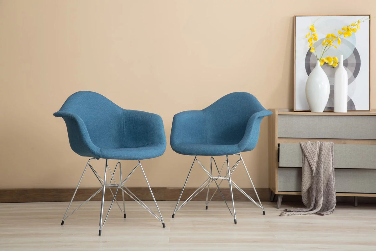Blue Fabric Upholstered Dining Chairs Set of 2 with Arms O7541
