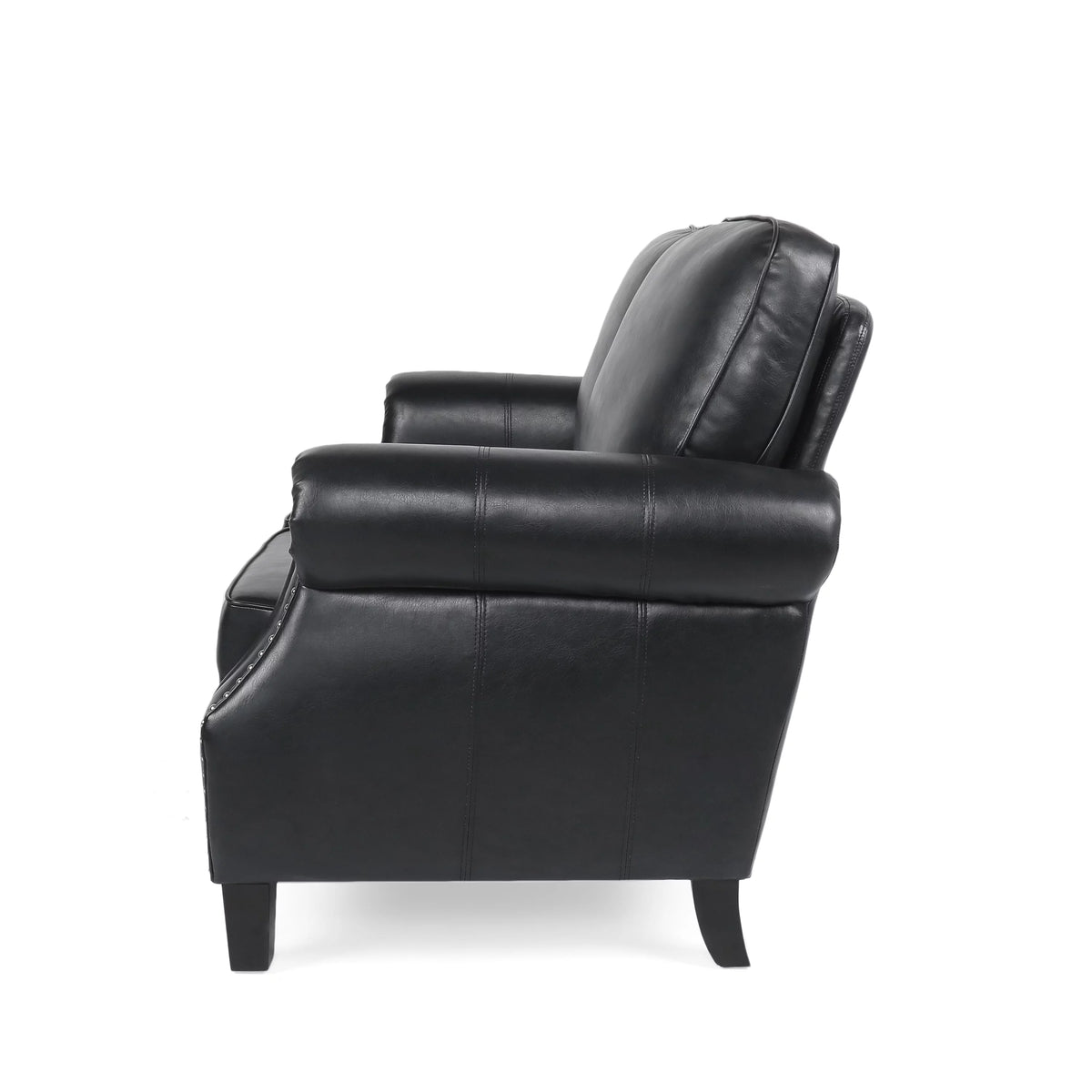 Midnight Black and Dark Brown Faux Leather Loveseat with Nailhead Trim T82967