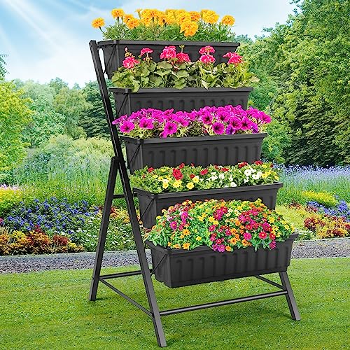 5-Tier Elevated Garden Bed with 5 Planter Boxes (Black) O973495