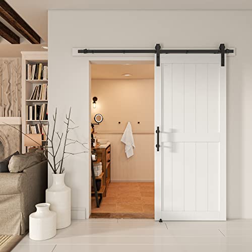 48''x84'' White H-Frame Sliding Barn Door with Hardware Kit E38722