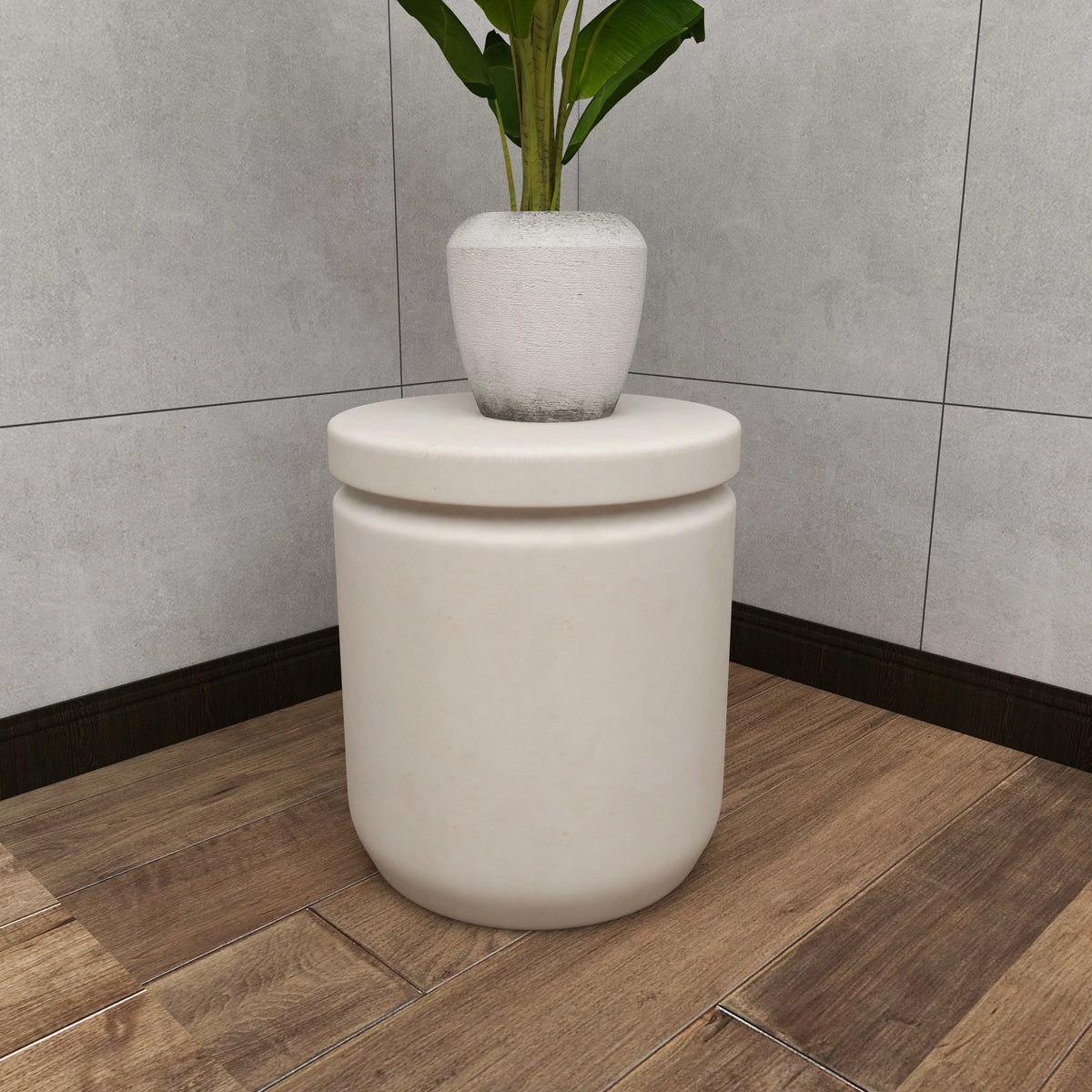 White Industrial Fiber Clay Outdoor Cylindrical Foot Stool A972