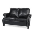 Midnight Black and Dark Brown Faux Leather Loveseat with Nailhead Trim T82967