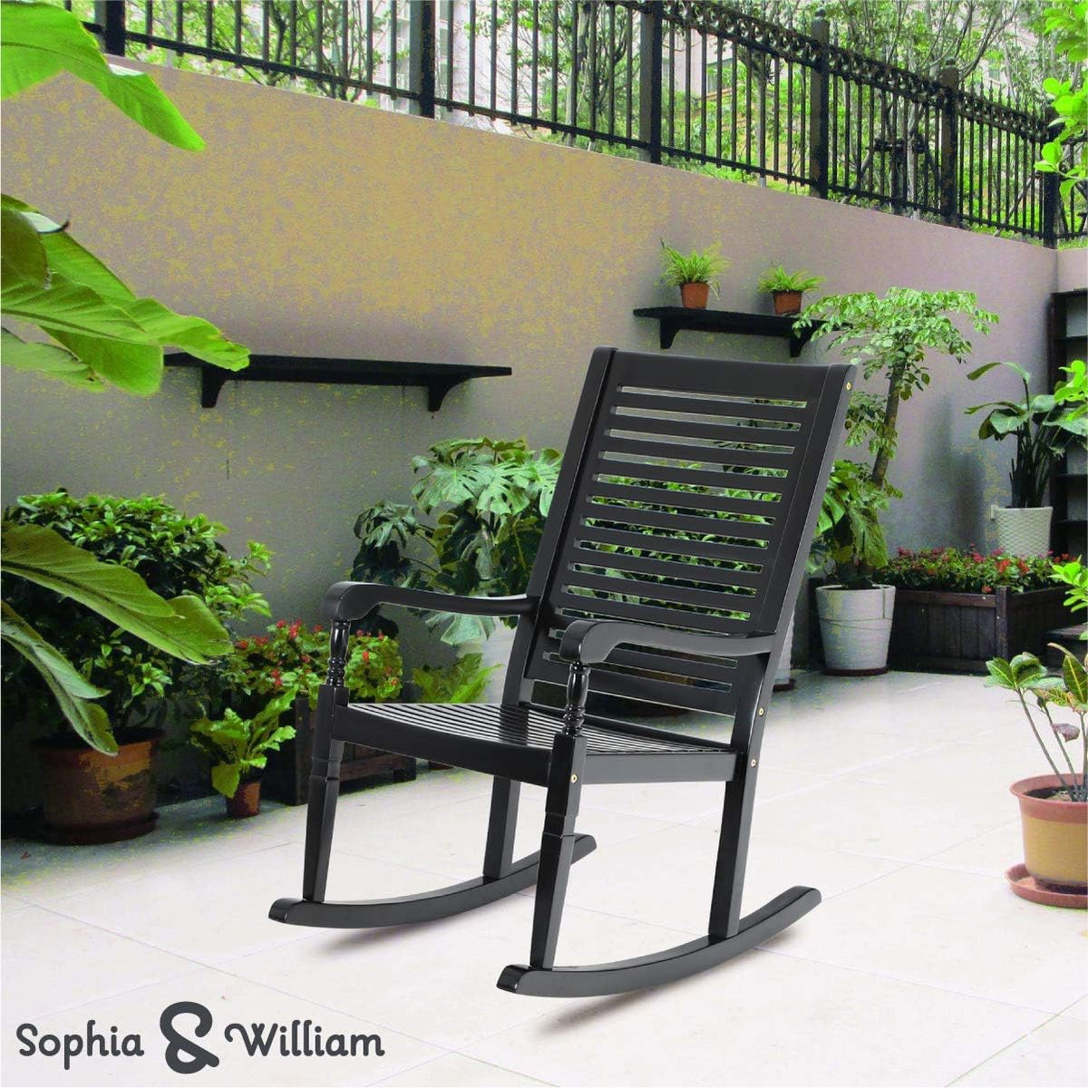 Black Acacia Wood Rocking Chairs Set of 2 M685327