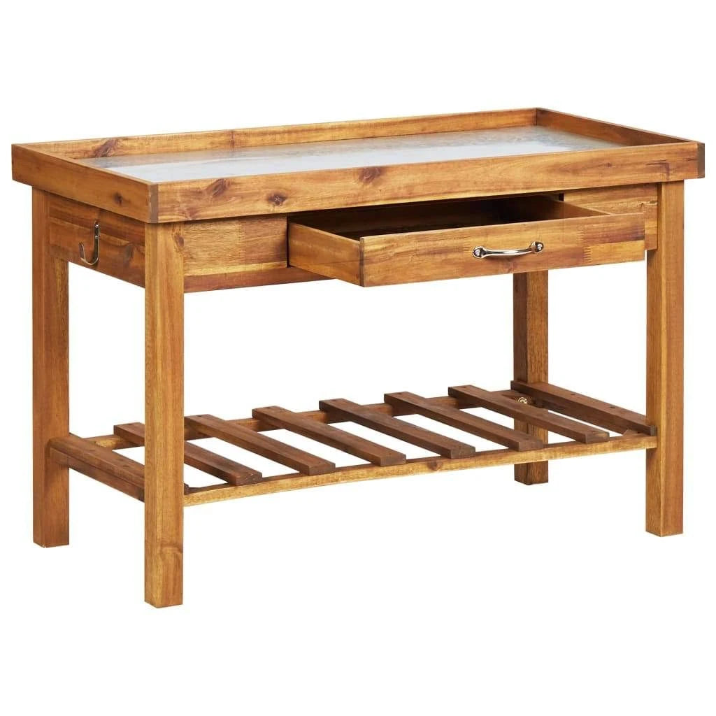 Garden Work Bench with Zinc Top Solid Acacia Wood T3642