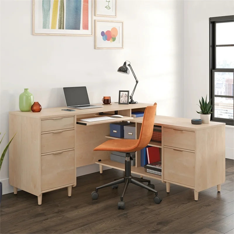 Contemporary L-Shaped Engineered Wood Desk Y457