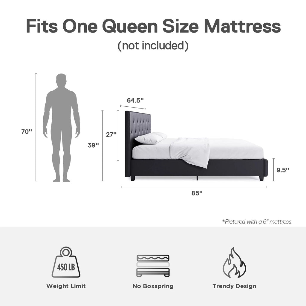 Queen Gray Faux Leather Upholstered Platform Bed N277059