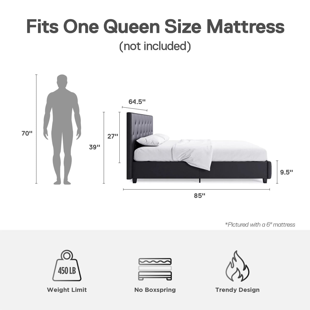 Queen Gray Faux Leather Upholstered Platform Bed N277059