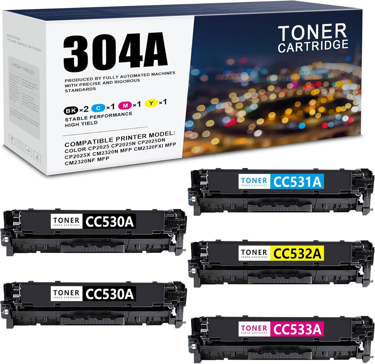 Compatible Toner Cartridges 4 Pack for HP Color CP2025 CM2320fxi CM2320nf Printer P683
