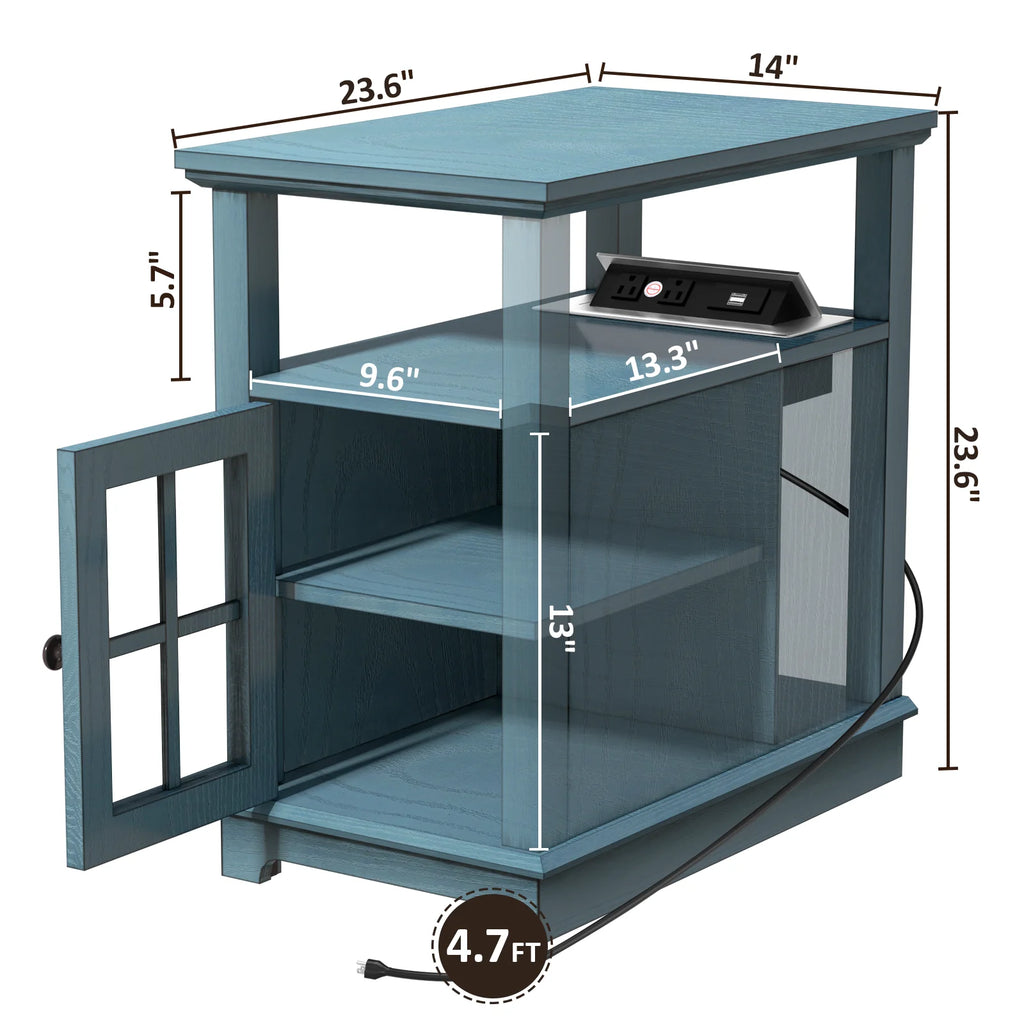 Teal End Table with Storage and Charging Station H730773
