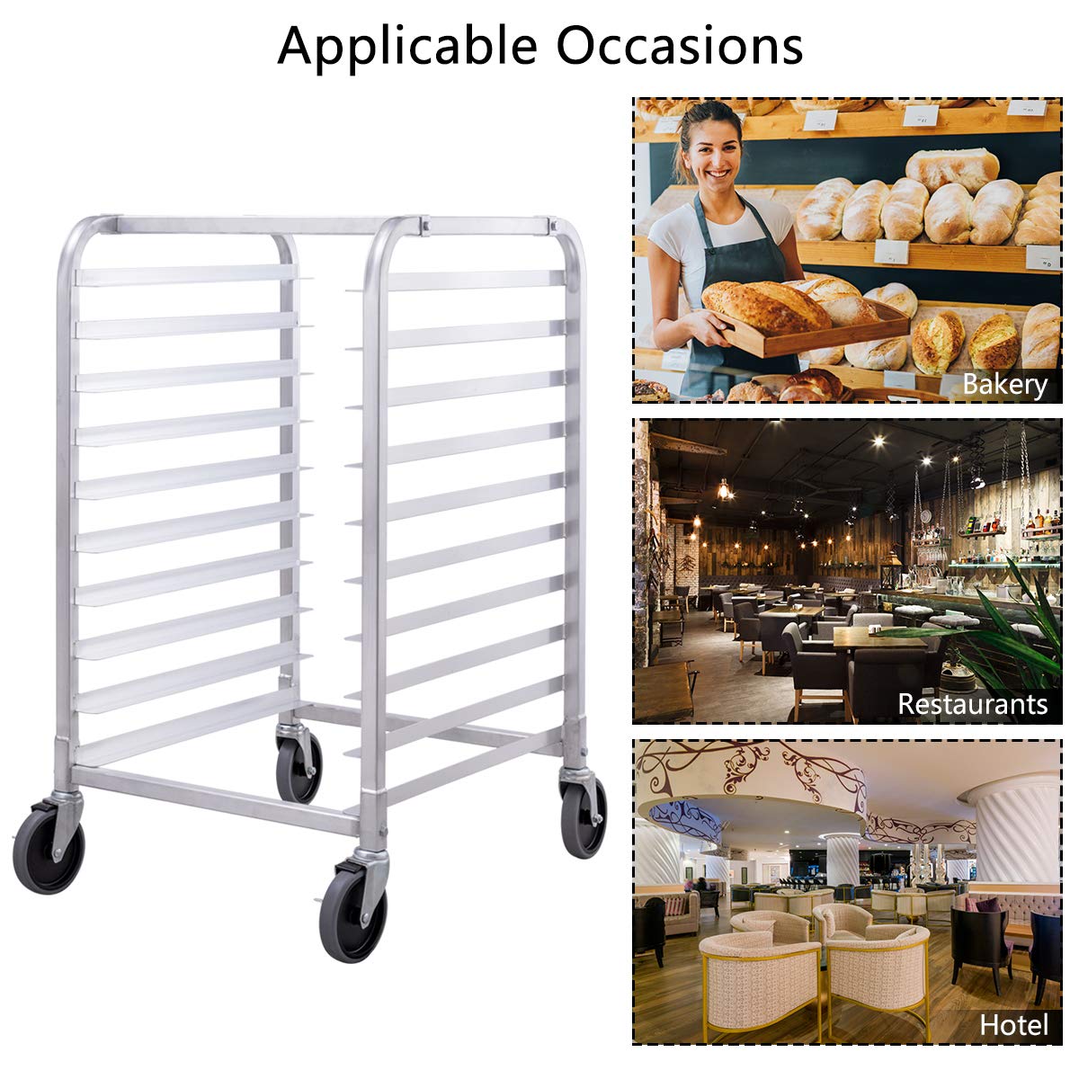 10 Tier Aluminum Bakery Rack with Lockable Casters N118089