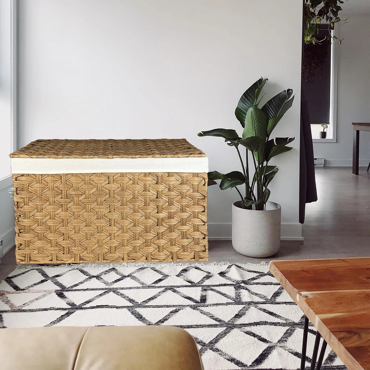 Brown Woven Storage Basket with Lid, 27.7 Gallon W3974