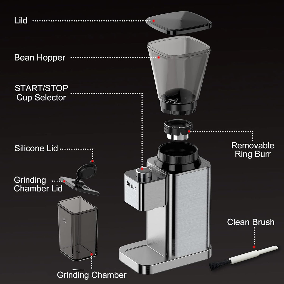 Conical Burr Coffee Grinder with 48 Grind Settings P102