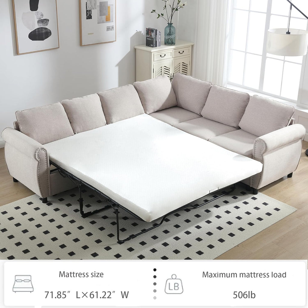 Beige Modular Sectional Sleeper Sofa with Pull Out Bed D4024