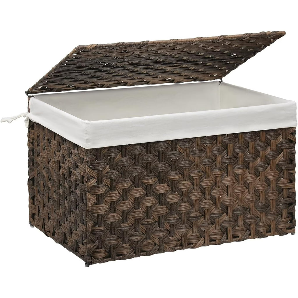 Brown Woven Storage Basket with Lid, 27.7 Gallon W3974
