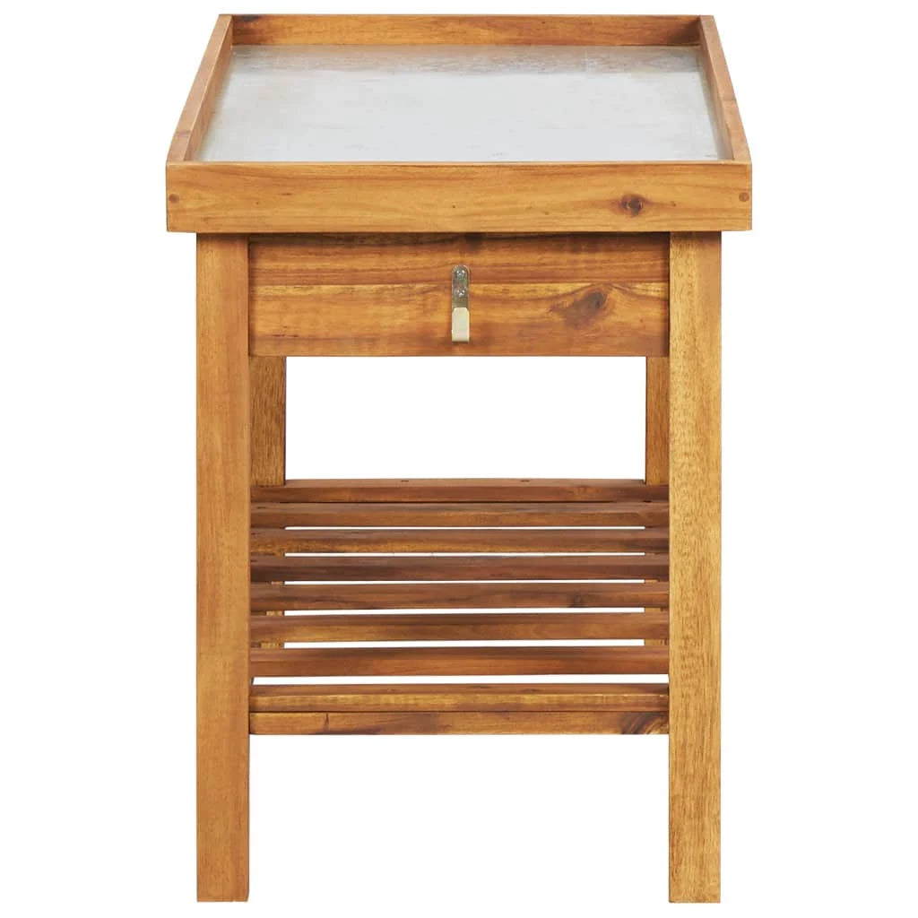 Garden Work Bench with Zinc Top Solid Acacia Wood T3642