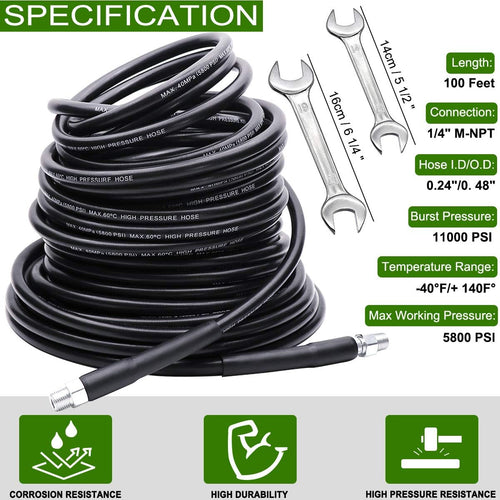 100FT 1/4 Inch NPT 5800PSI Sewer Jetter Kit with Nozzle Y917386