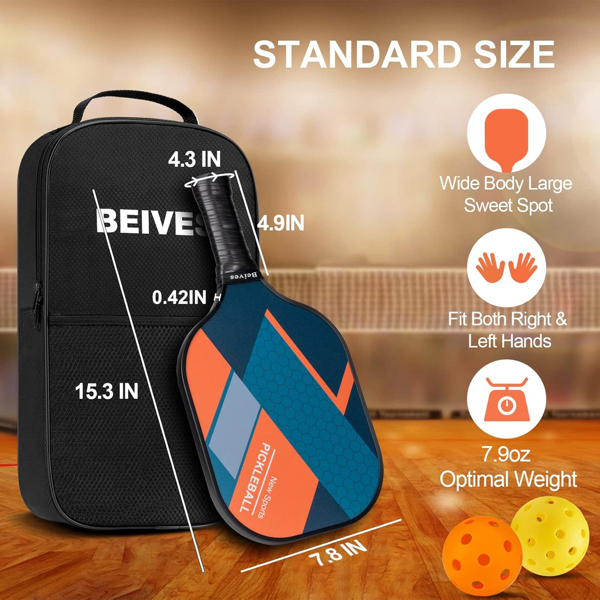Set of 4 Lightweight Pickleball Paddles with Carry Bag D61811