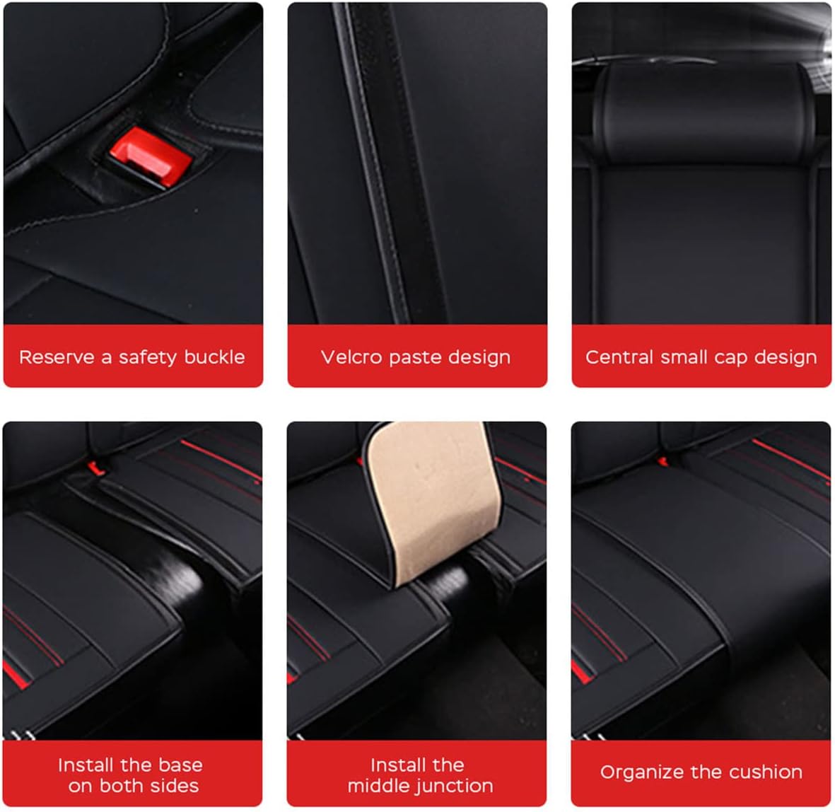 Waterproof PU Leather Car Seat Covers for Front and Rear Seats, Black G8457