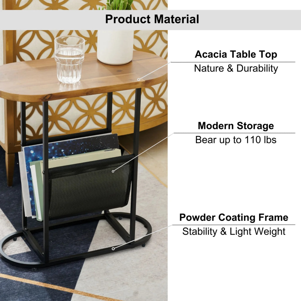 Wood Oval Side Table Set of 2 with Magazine Rack V813