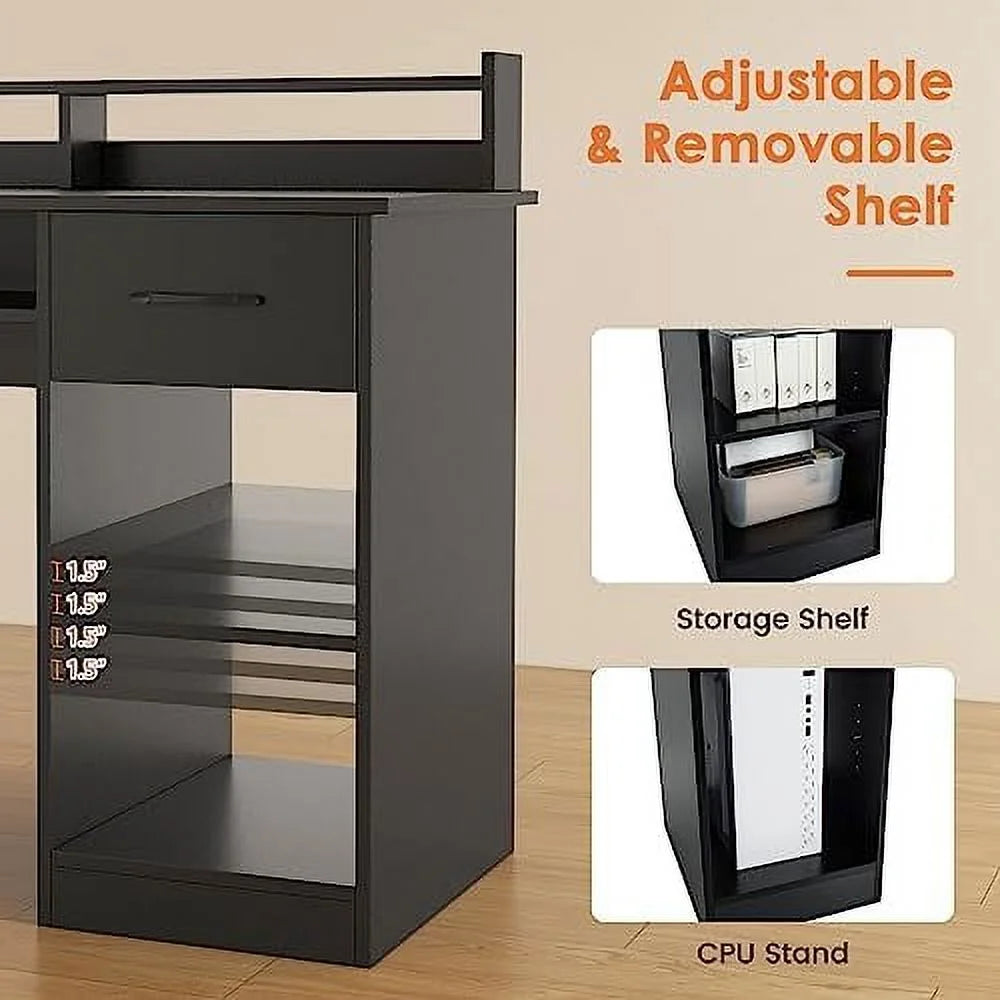 Computer Desk with Drawers, Hutch, Keyboard Tray & Adjustable D105001