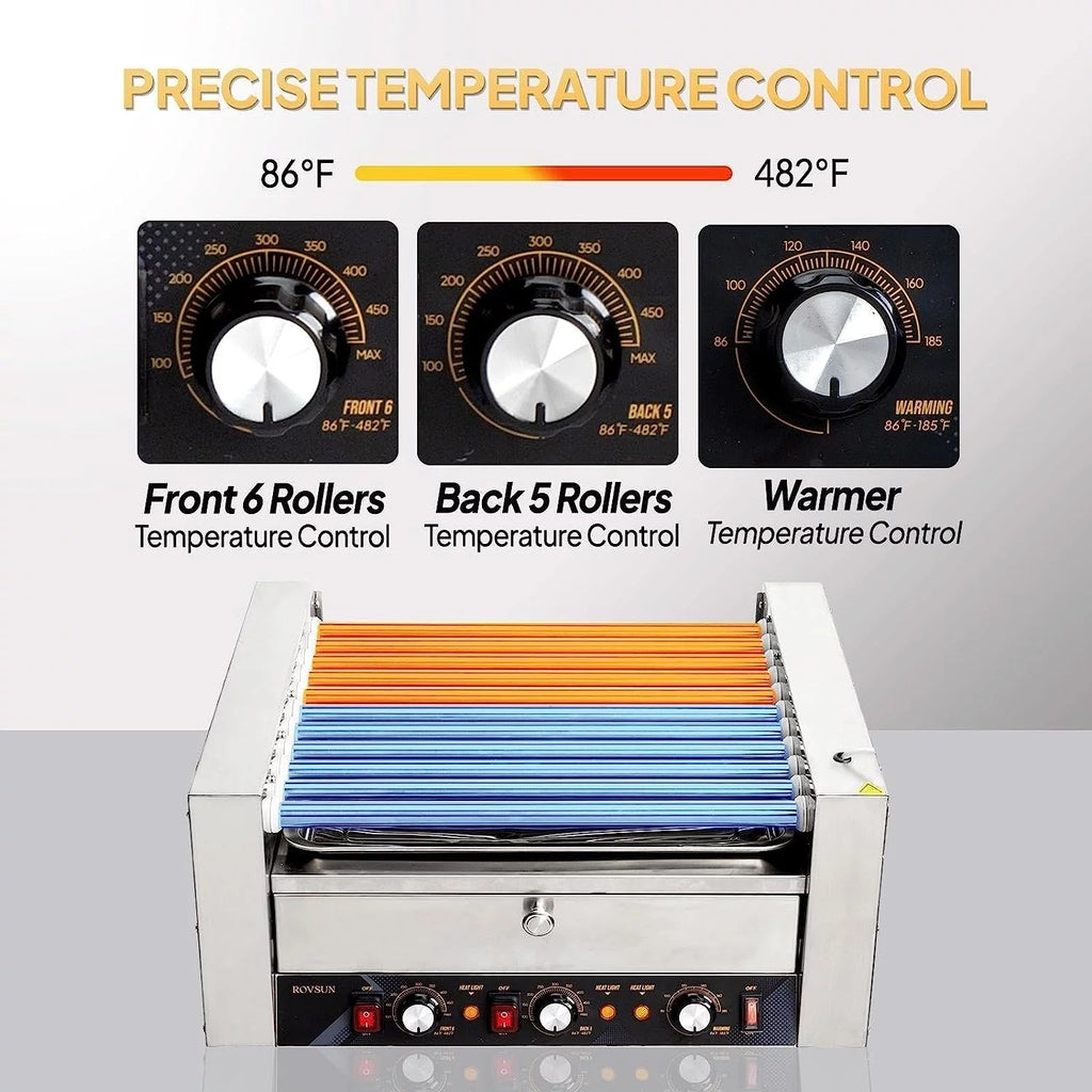 2000W 11 Rollers Hot Dog Roller Grill Cooker Machine with Bun Warmer U1313