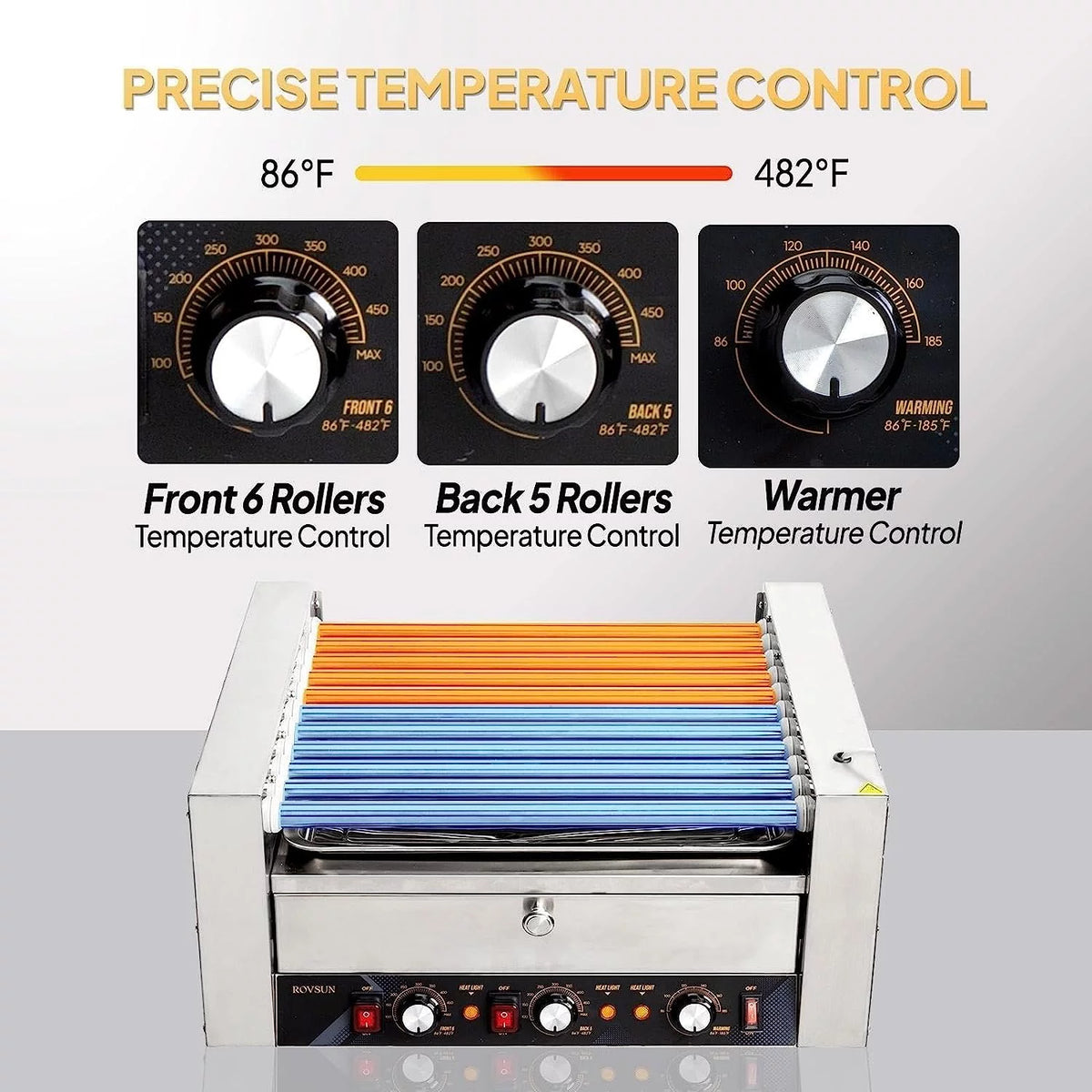 2000W 11 Rollers Hot Dog Roller Grill Cooker Machine with Bun Warmer U1313
