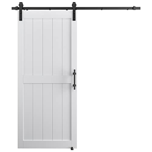48''x84'' White H-Frame Sliding Barn Door with Hardware Kit E38722