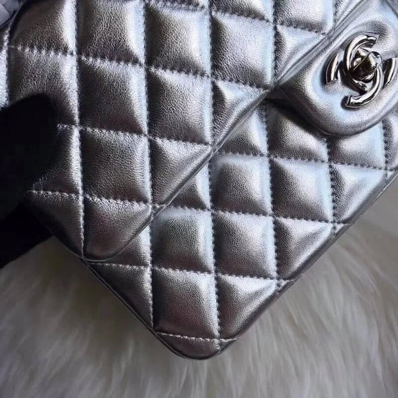 Silver Medium Size Lambskin Leather Flap Bag X95052