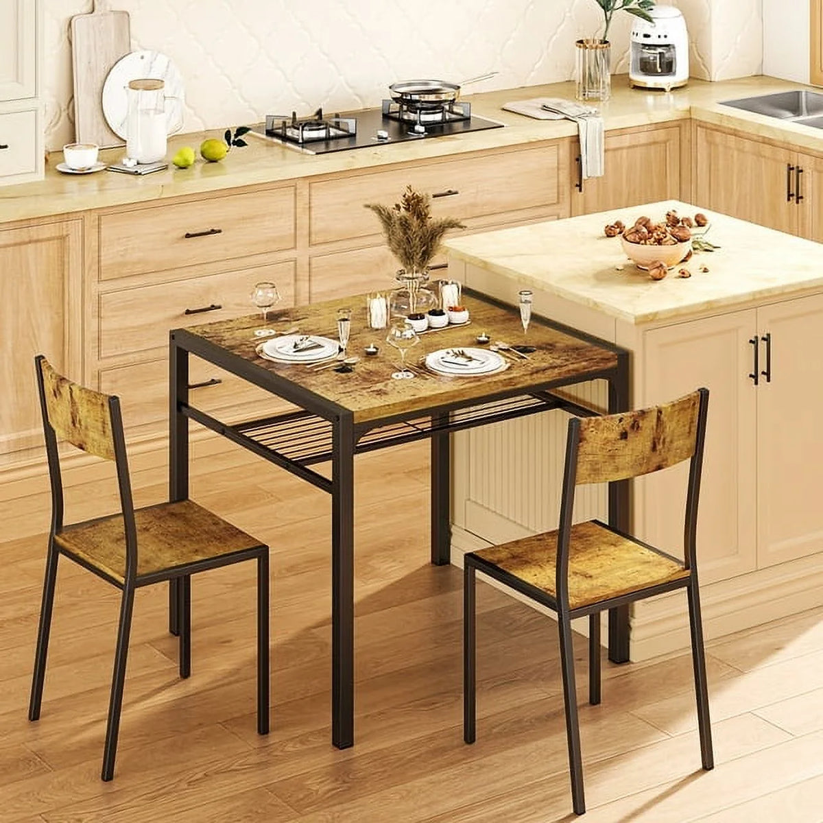 Modern Dining Room Table Set for 2 with Storage Shelf Q80884