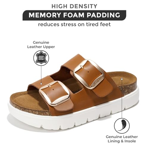 Genuine Leather Platform Sandals with Memory Foam Insole H901