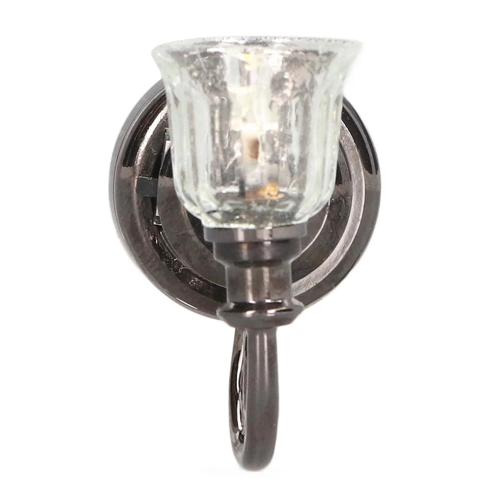 1:12 Dollhouse Wall Lamp LED Warm Lighting Metal Miniature Wall Sconce with Battery B2588