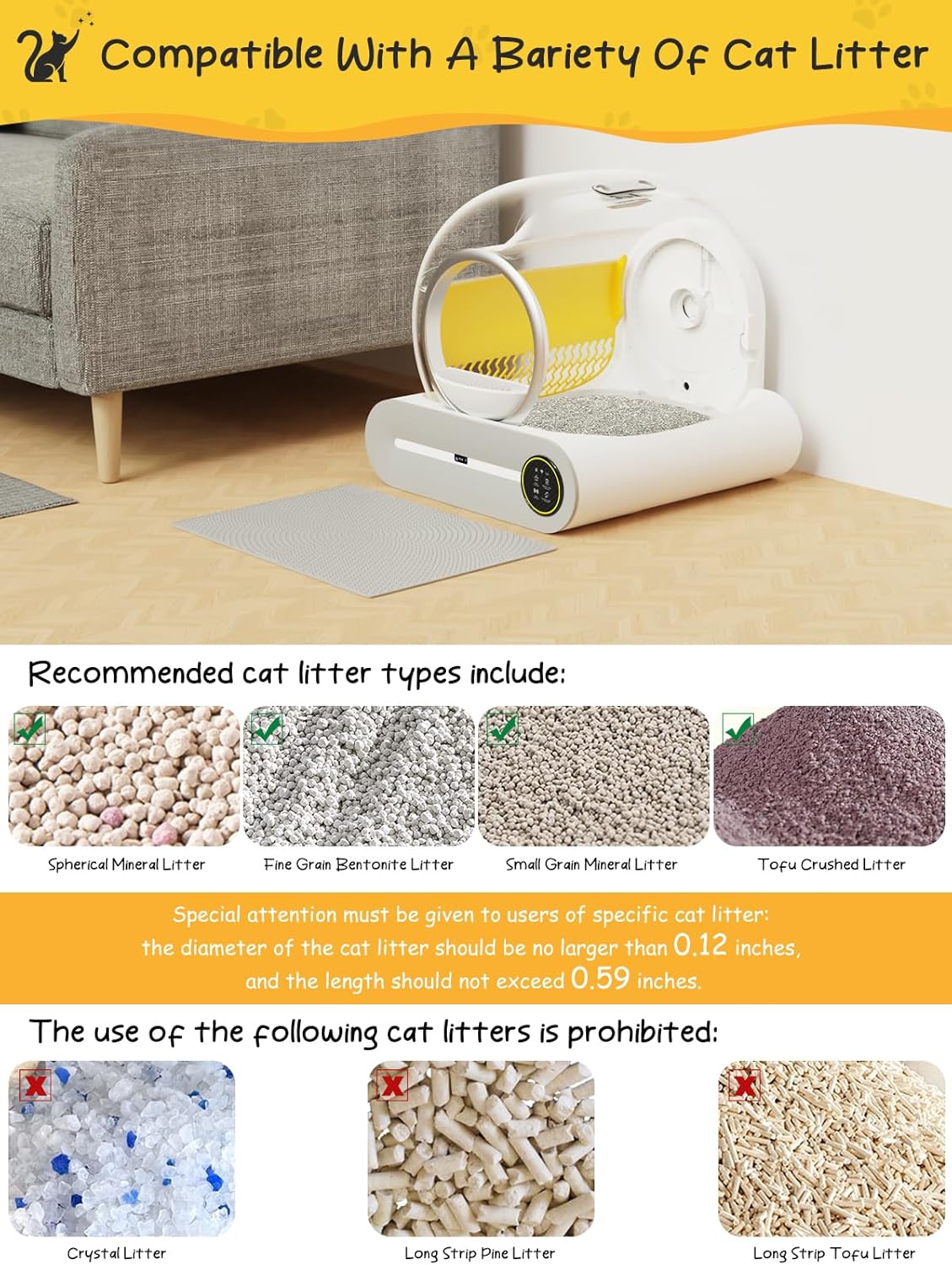 White Smart Self-Cleaning Litter Box 65L+9L Capacity A4193