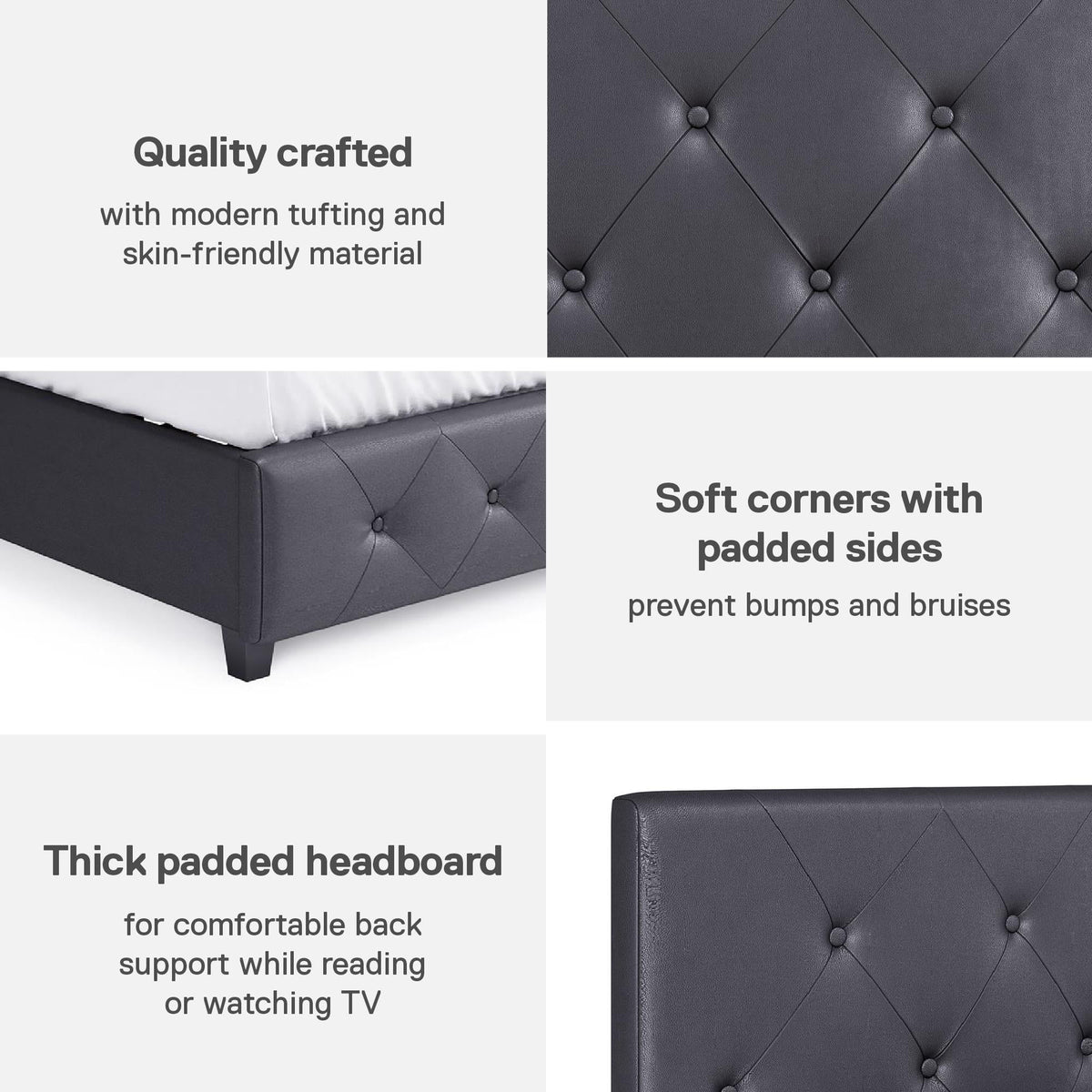 Queen Gray Faux Leather Upholstered Platform Bed N277059