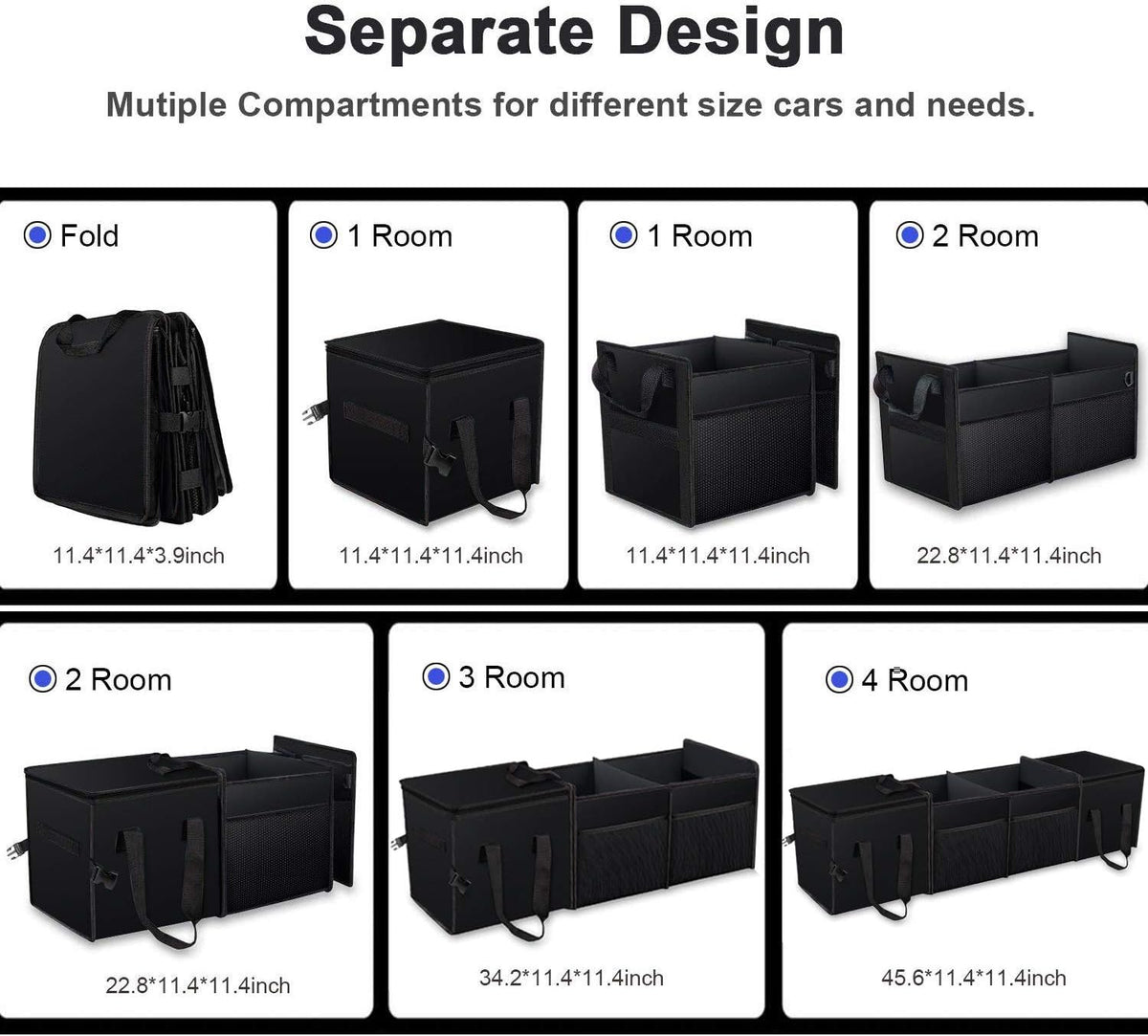 Black Collapsible Car Trunk Organizer with Insulation Cooler Bag T2114