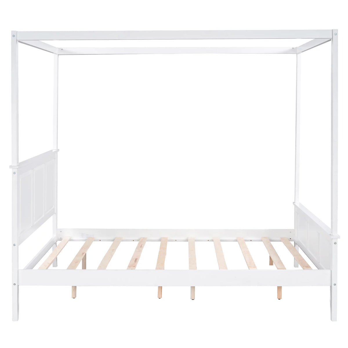 White Wood Queen Size Canopy Platform Bed E94326