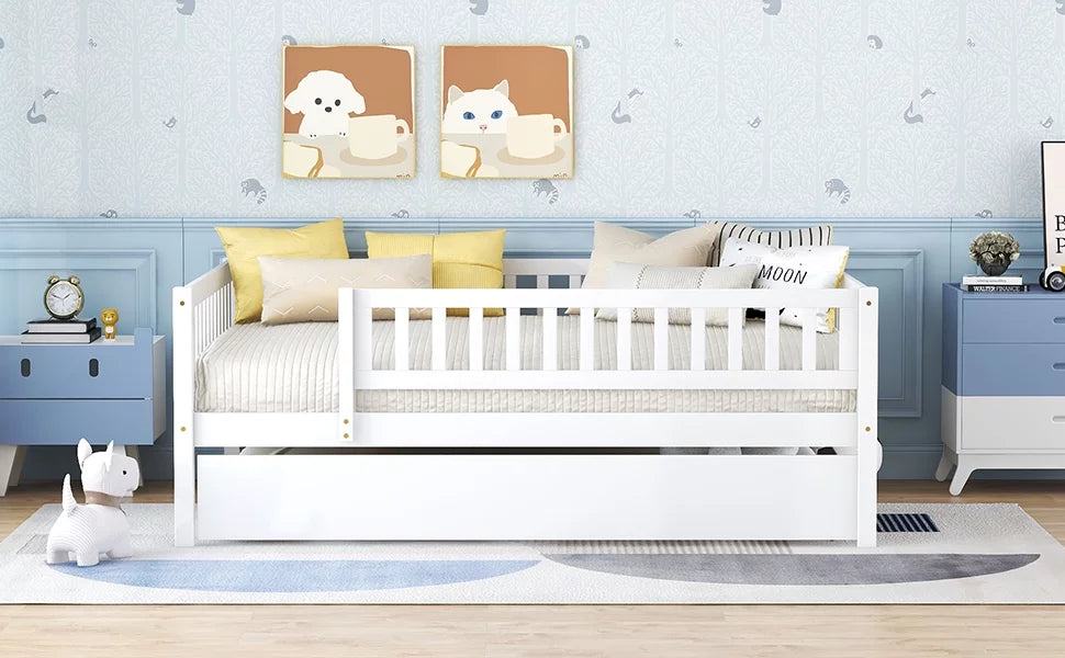White Full Wood Daybed Frame with Trundle V58900