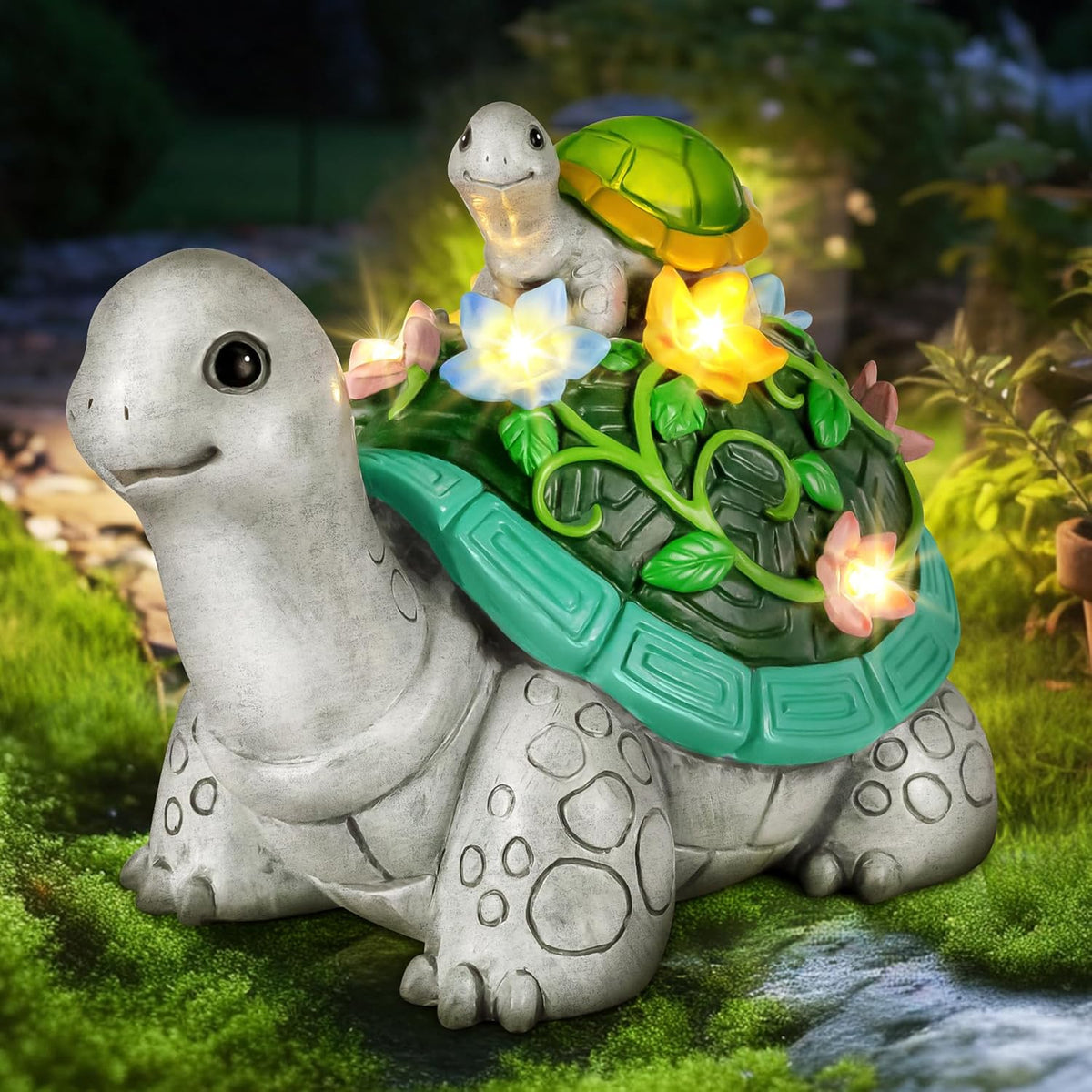 Turtle Solar Statue with 7 LED Solar Lights C34463