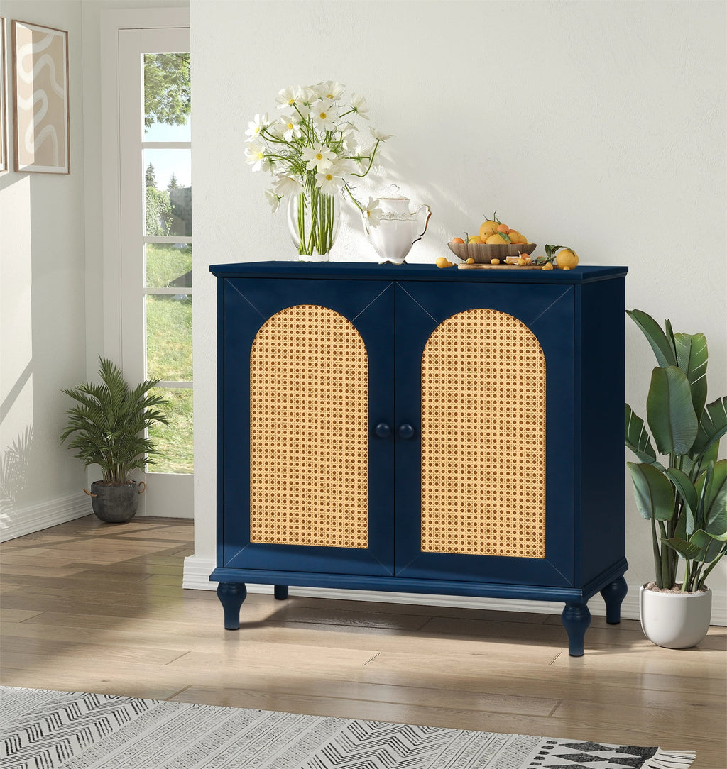 Rattan Storage Cabinet with Doors and Shelves D1915