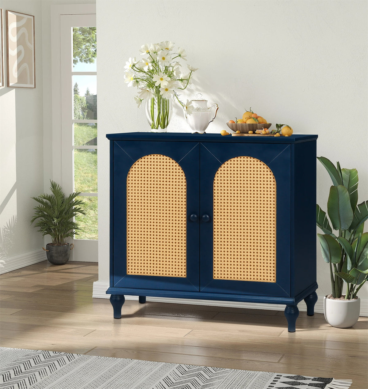 Rattan Storage Cabinet with Doors and Shelves D1915