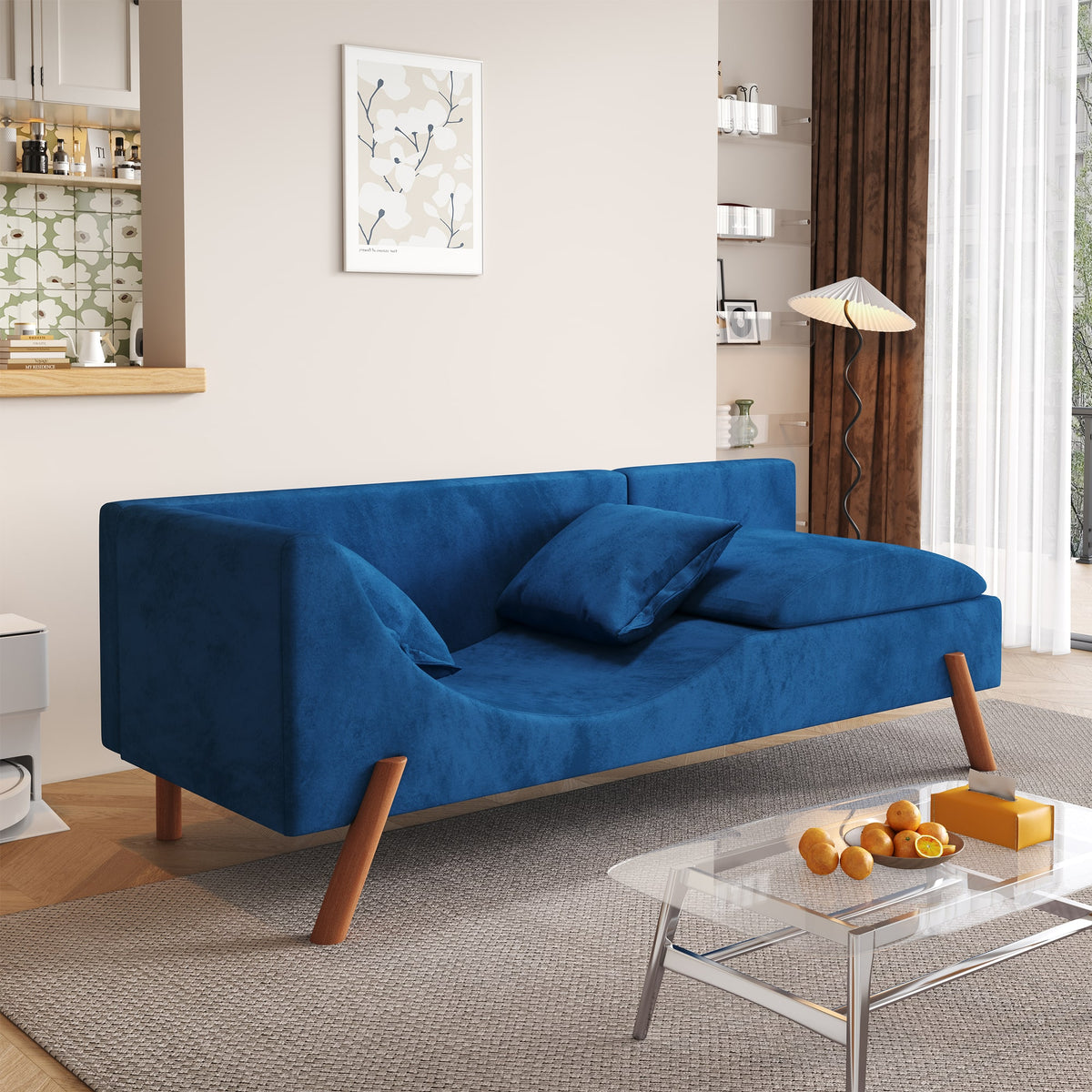 Modern Velvet Convertible Recliner Sofa with Ottoman F7774