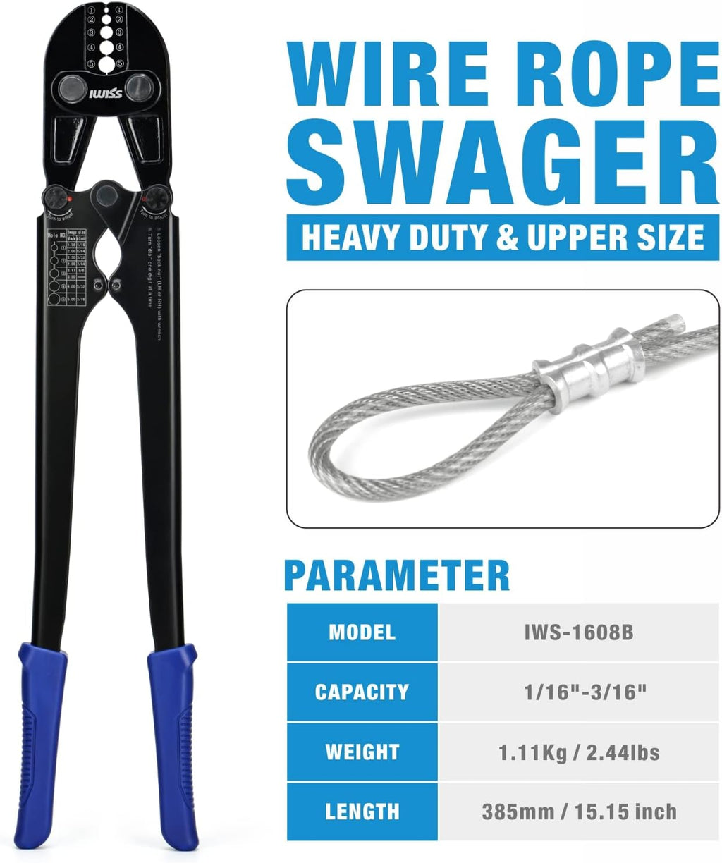 Wire Rope Crimping Tool for Aluminum Loop Sleeves, Duplex Oval Cable Ferrules 1/16’’ to 3/16’’, with Wire Rope Cable Cutter K885