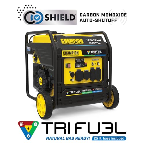 9000-Watt Electric Start Tri Fuel Portable Open Frame Inverter Generator Y631