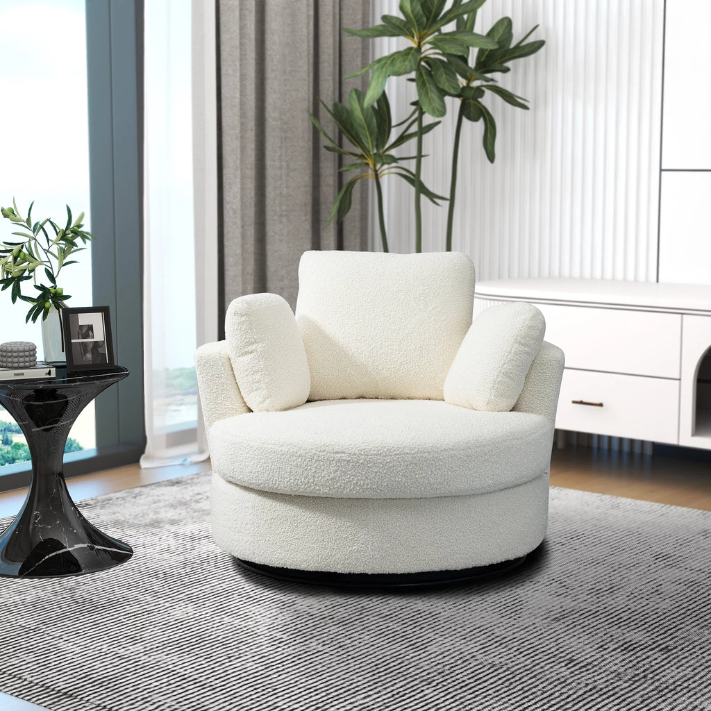 Ivory Boucle Oversized Swivel Accent Barrel Chair U627