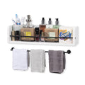 White Rustic Wood Wall Shelf with Metal Rail J6749