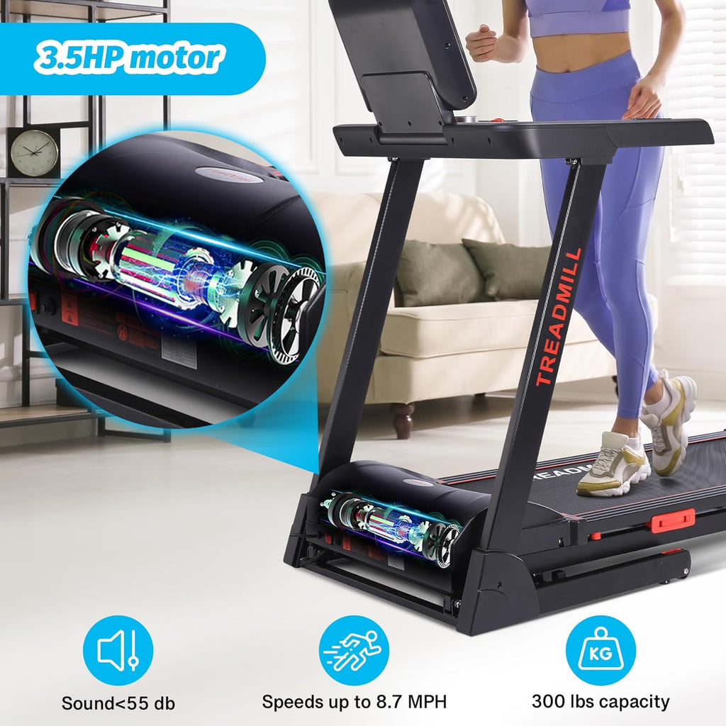Folding Treadmill with Auto Incline, Heart Sensor, 3.5 HP, 8.7 MPH, 48in*18in Running Area C638