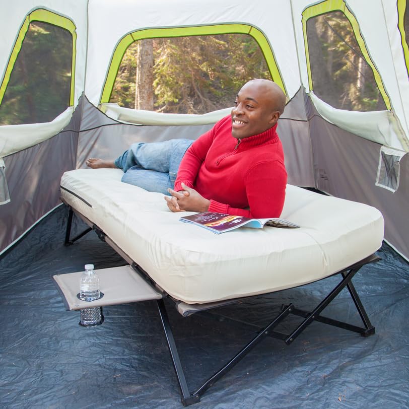 Queen-Size Airbed Cot Combination with Steel Frame & Side Table, Battery Pump Included P740326