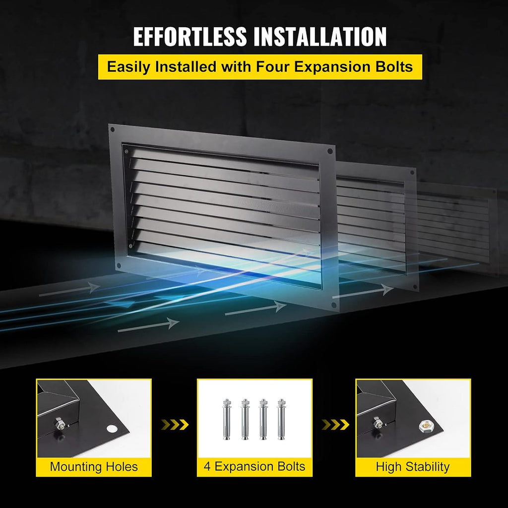 Black 8" x 16" Wall Mounted Flood Vent U701573
