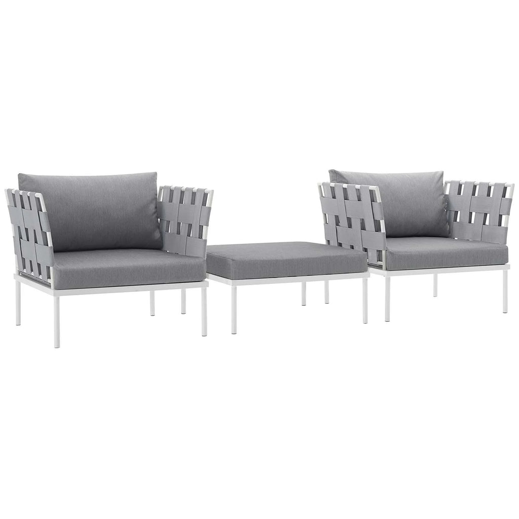 White Gray 3 Piece Aluminum Patio Sectional Sofa Set U326109